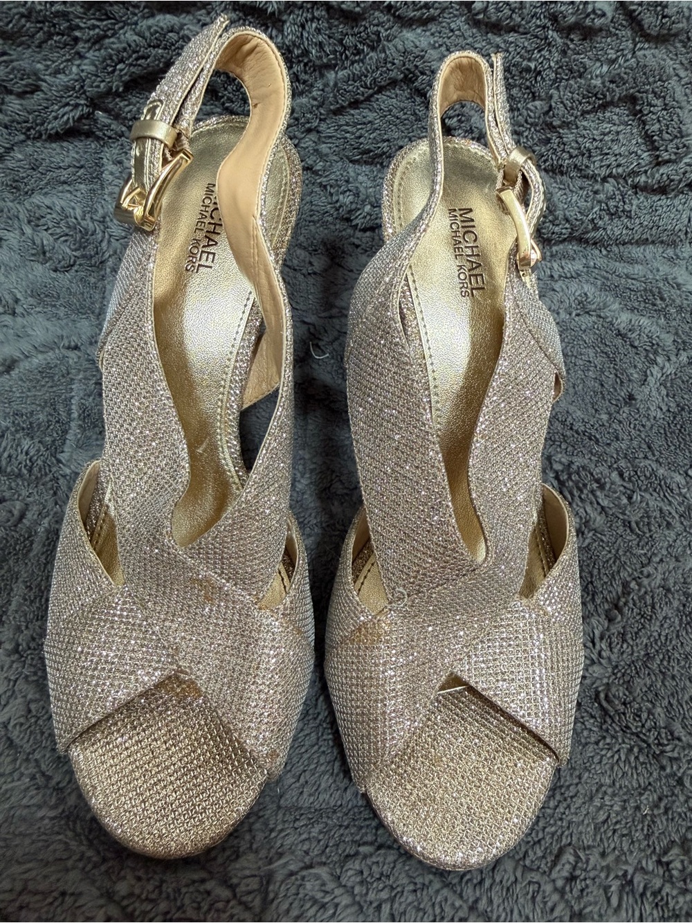 Michael Kors Sparkling Gold /Rose Gold Slingback Heels “Becky” (8)